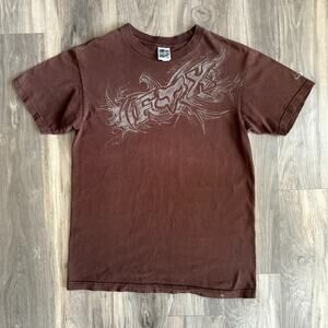 Vintage Y2K Fox Racing T-Shirt Men's Size M Tribal Logo Brown 2000s